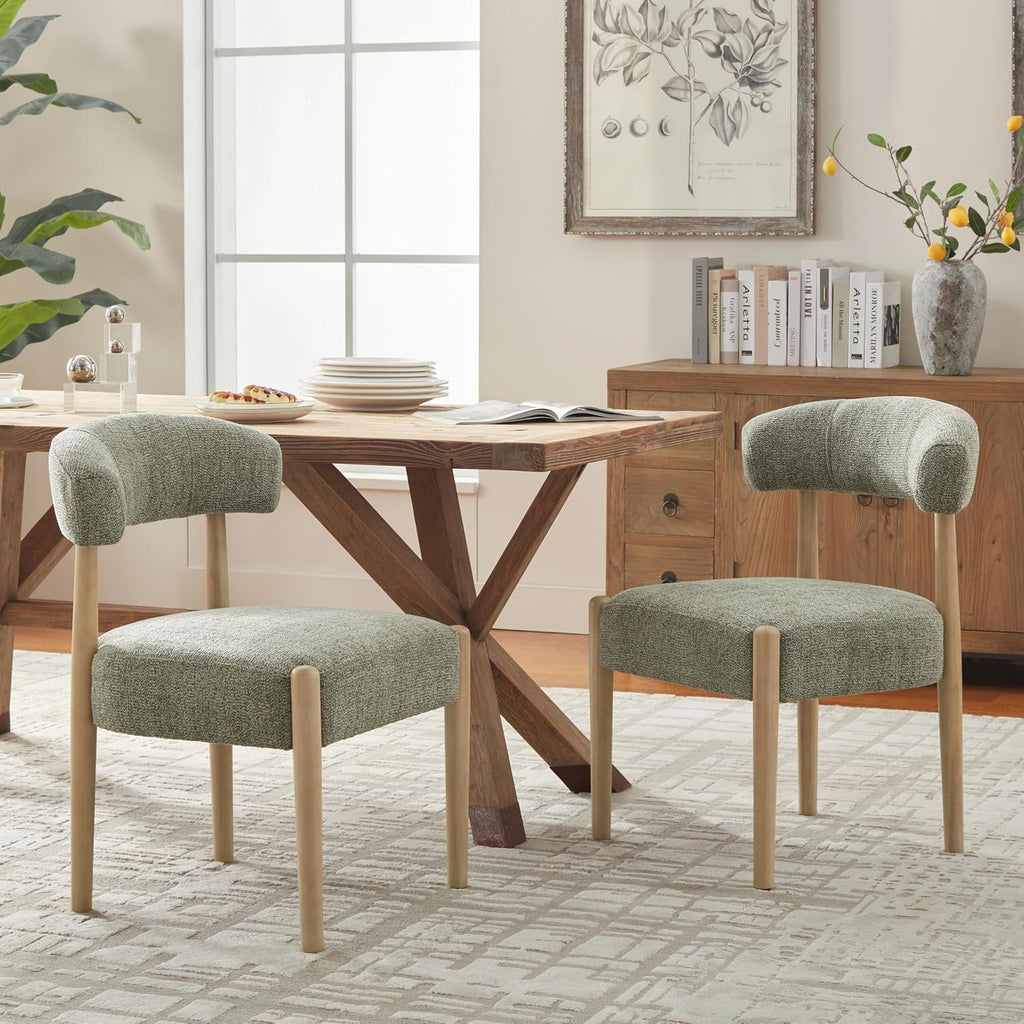 VKNOW Wooden Dining Chairs Set of 2 with Rubberwood Legs, Curved Backrest