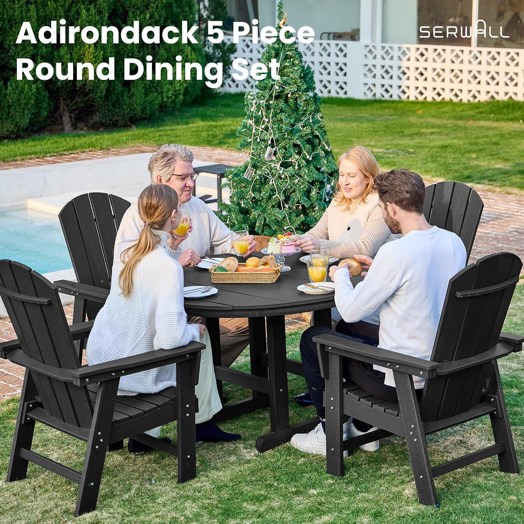 SERWALL 5-Piece Patio Dining Set, 45" Table & 4 Adirondack Chairs, Black