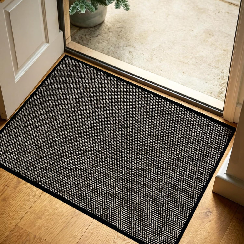 3′ x 5′ Indoor Outdoor Door Mat, Ultra Thin Linen-Look Entryway Rug Black