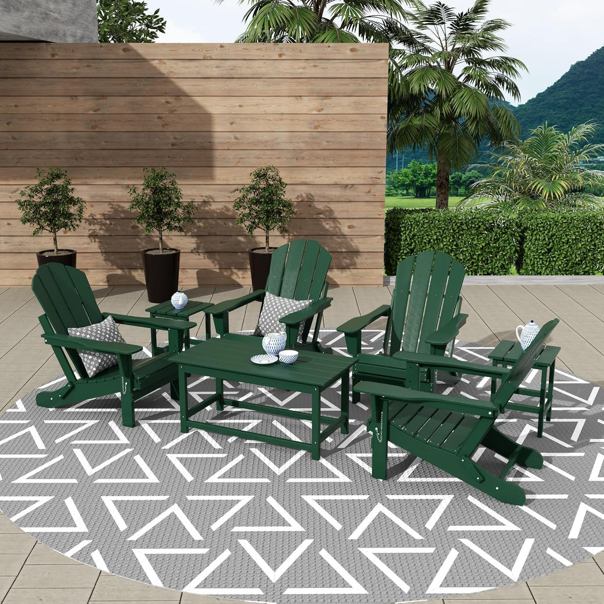WestinTrends Malibu 3-Piece Set Outdoor Coffee and Side Table for Adirondack Chair, Dark Green