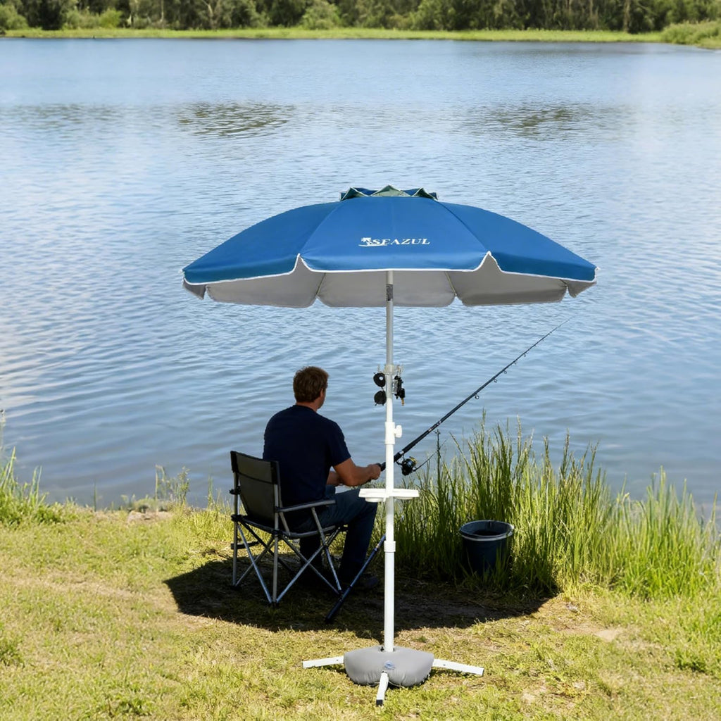 Seazul 6.5ft Sun Shade Umbrella, Portable Umbrella with Stand for Sports