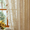 TUDECO Beige Lace Ruffle Curtains 80 Inch Length, Rustic Floral 2 Panels
