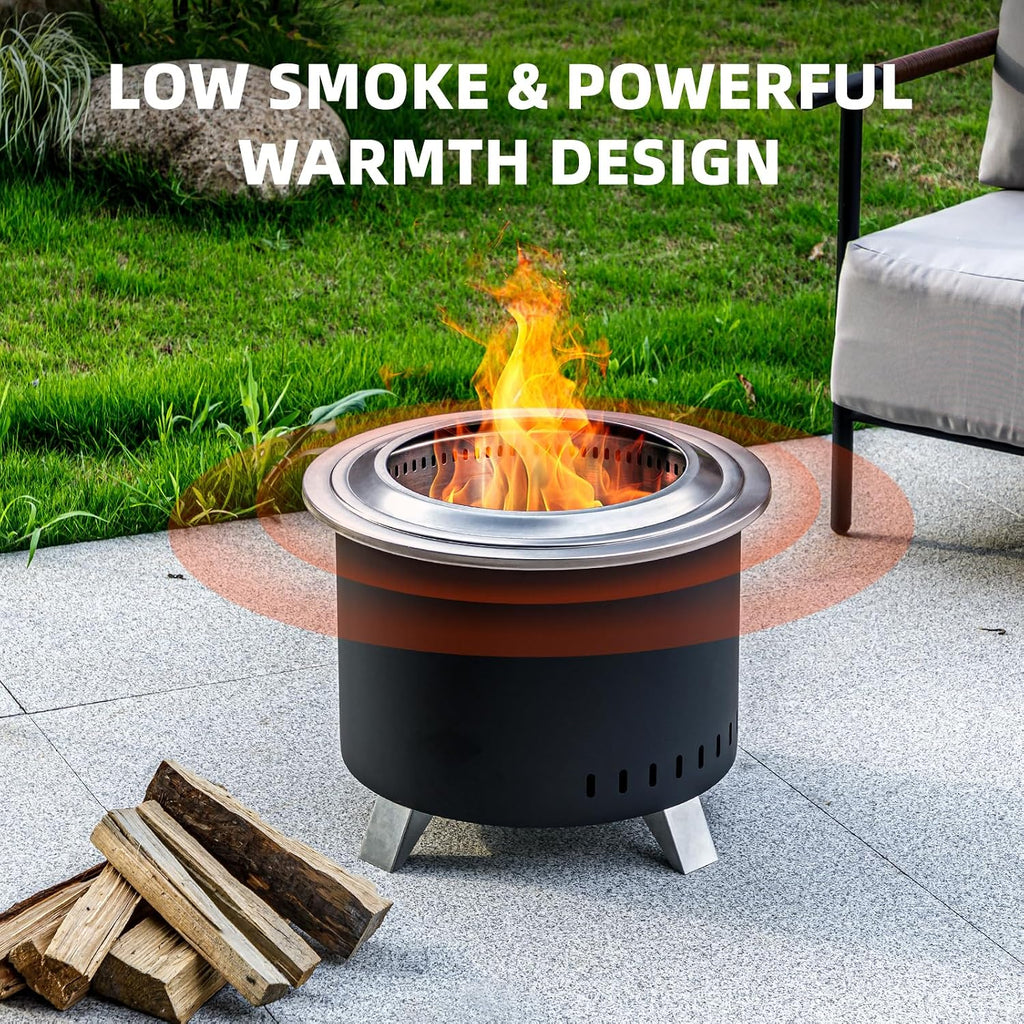 Verdeluxe 22 Inch Smokeless Fire Pit with Ash Pan Outdoors Black