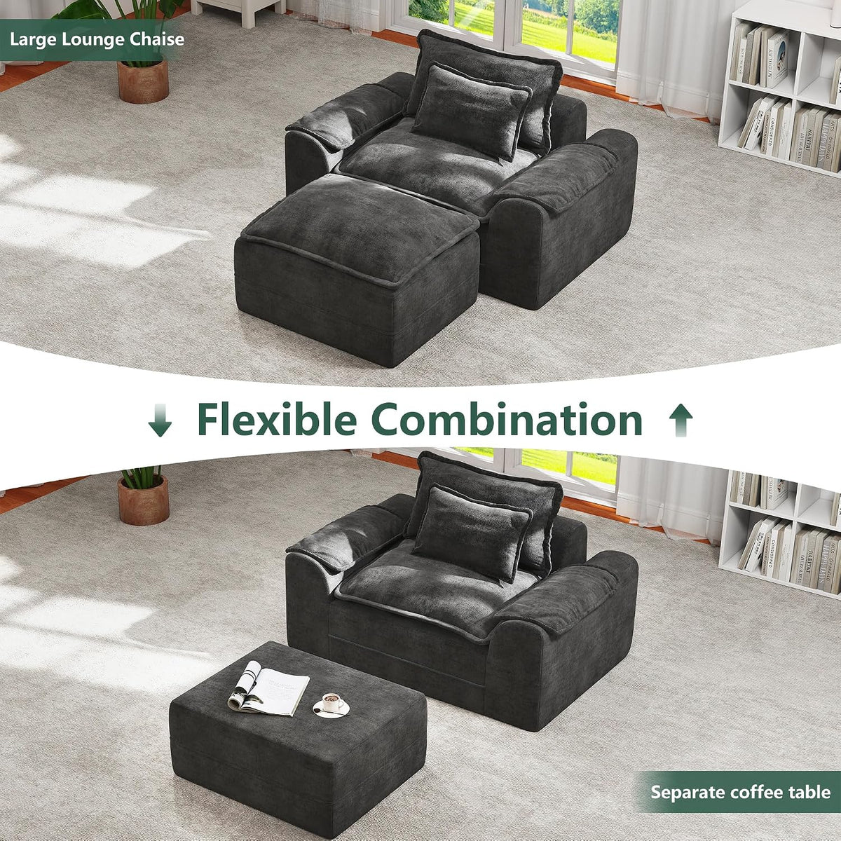 Hobestluk Cloud Memory Foam Ottoman, Removable Cover Footrest, Dark Grey