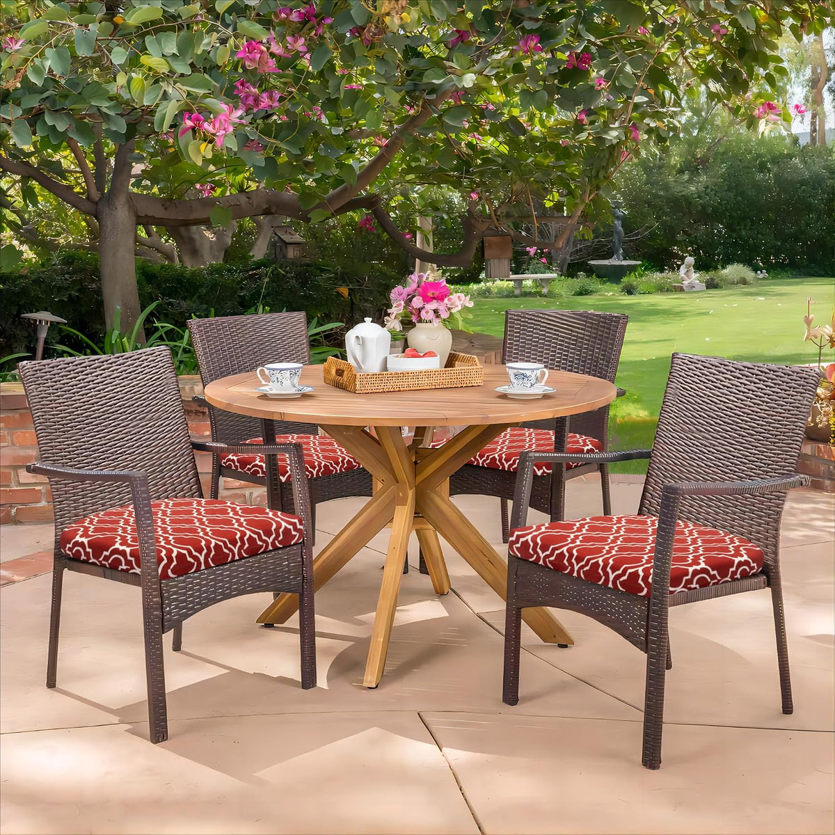 HARBOREST Outdoor Chair Cushions Set of 4, Water Resistant Patio Chair Cushions with Ties, Outdoor Seat Cushions for Patio Furniture, 17"x16"x2", Wine Red Geometry