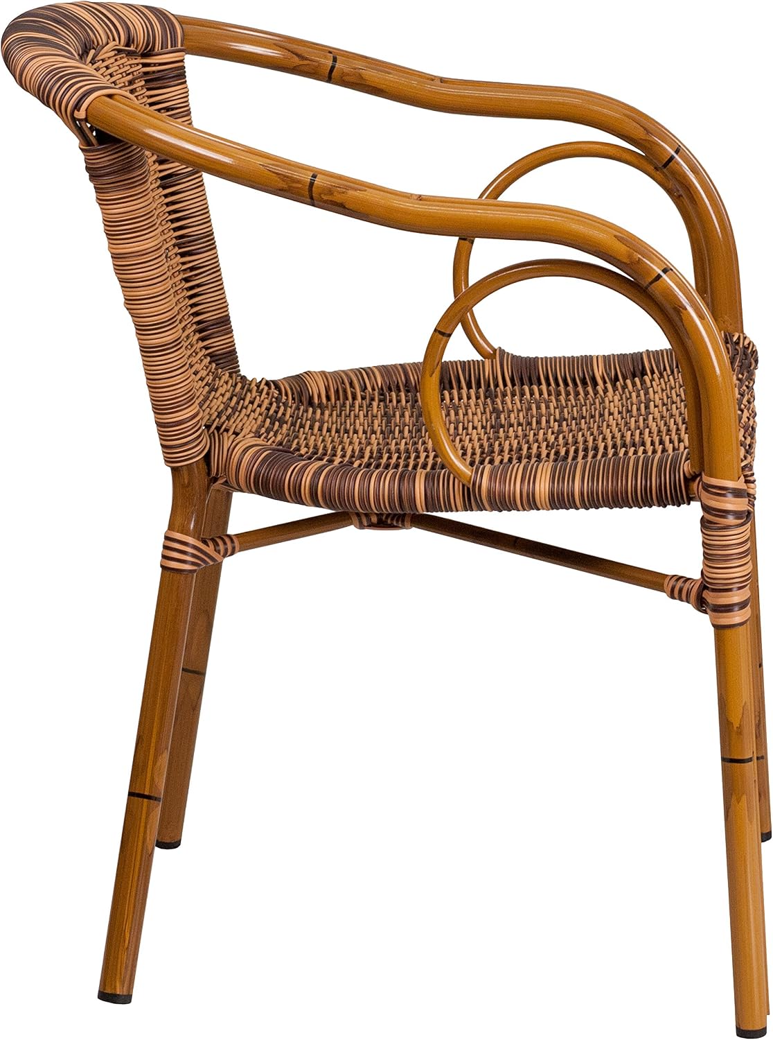 EMMA + OLIVER Brown Rattan Patio Chair with Dark Red Bamboo