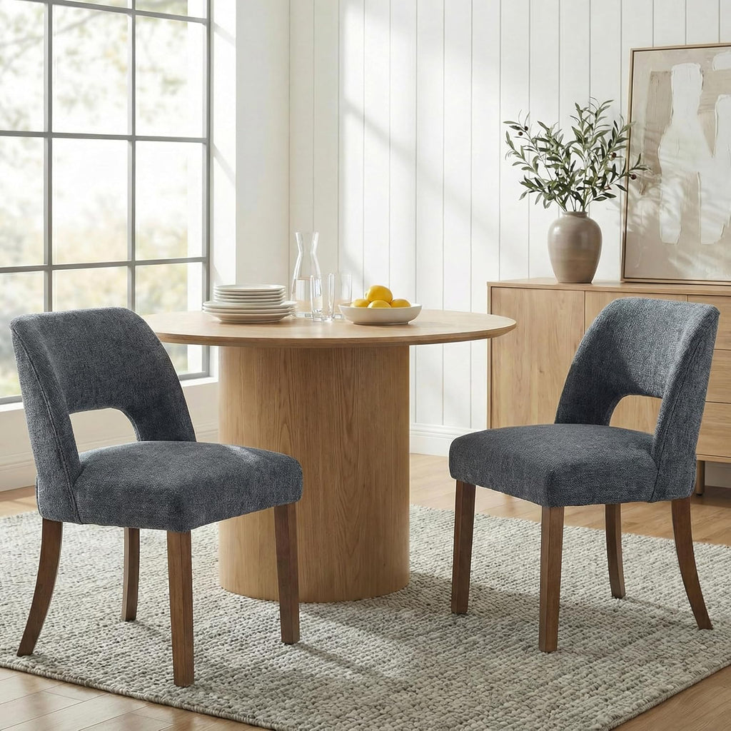 keoni Wooden Dining Chairs Set of 2 with Rubberwood Legs and Open Back