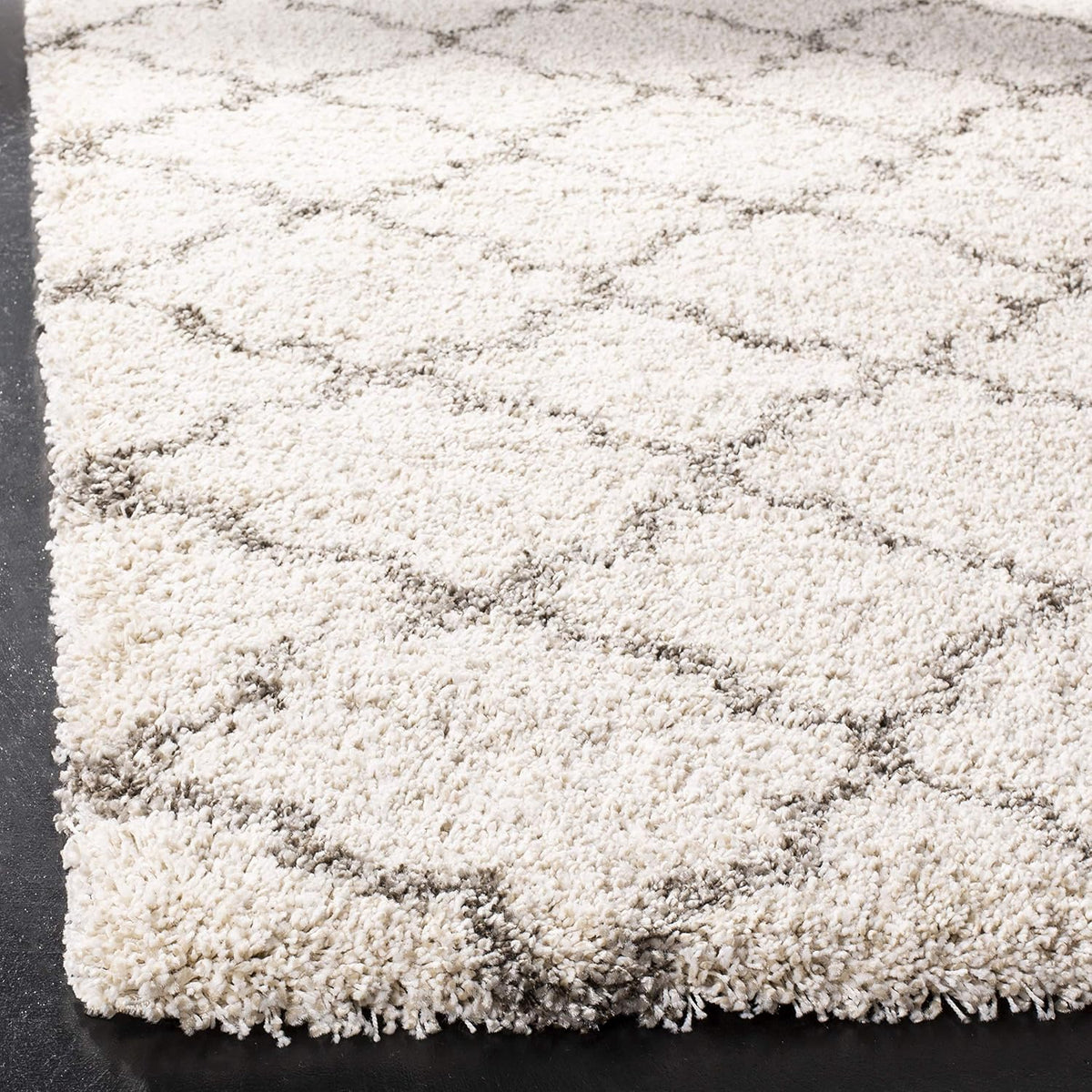 SAFAVIEH Hudson Shag Collection Area Rug - 10' x 14', Ivory & Grey, Moroccan Trellis Design, Non-Shedding & Easy Care, 2-inch Thick Ideal for High Traffic Areas in Living Room, Bedroom (SGH282A)