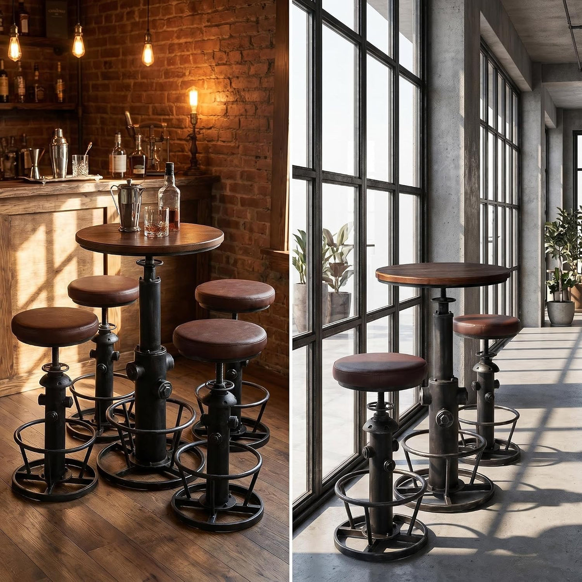 Topower 3 Piece Pub Bar Set Retro Round Bar Table and Stools for 2 Height Adjustable Pub Desk and Stools Match Bar Height and Counter Barstool Silver(1 Table + 2 Chairs)