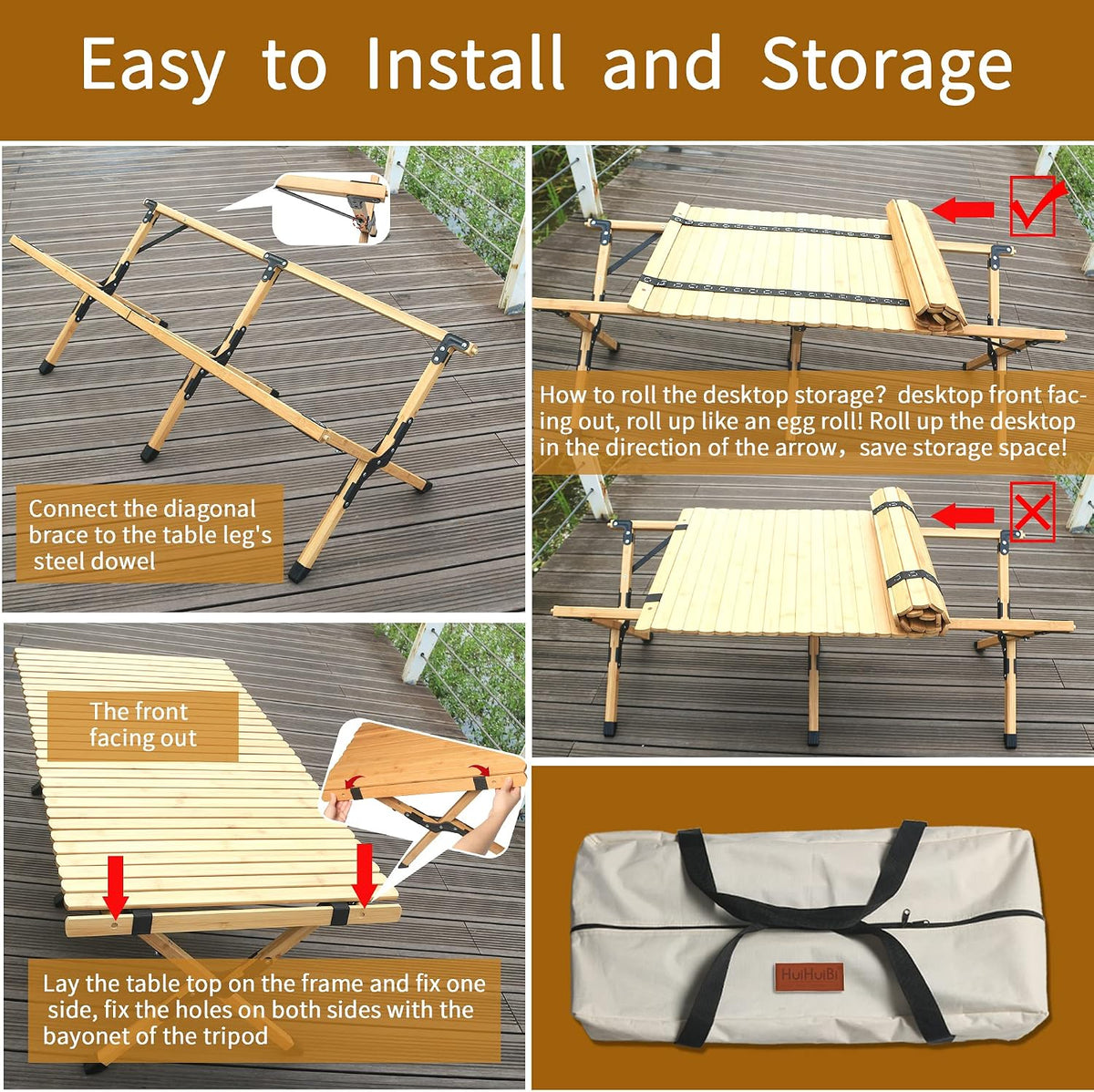 Portable Folding Table,4Ft Bamboo Outdoor Camping Table,Low Picnic Table for Sitting on the Floor,Beach Foldable Table with Carry Bag and Tablecloth,Boho Table for Camping,BBQ,Party