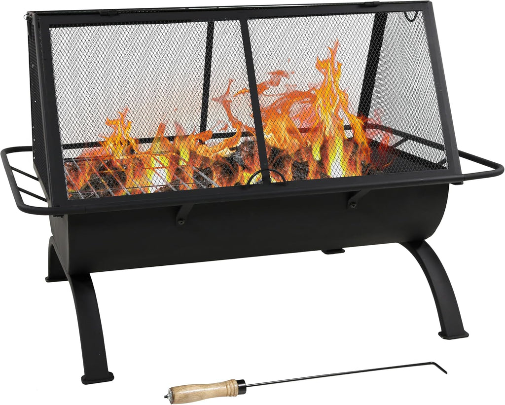 Sunnydaze Northland Rectangle Fire Pit with Grill, Heavy Duty Steel, 36"
