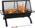 Sunnydaze Northland Rectangle Fire Pit with Grill, Heavy Duty Steel, 36"