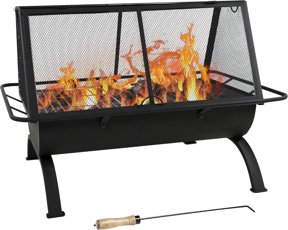 Sunnydaze Northland Rectangle Fire Pit with Grill, Heavy Duty Steel, 36"