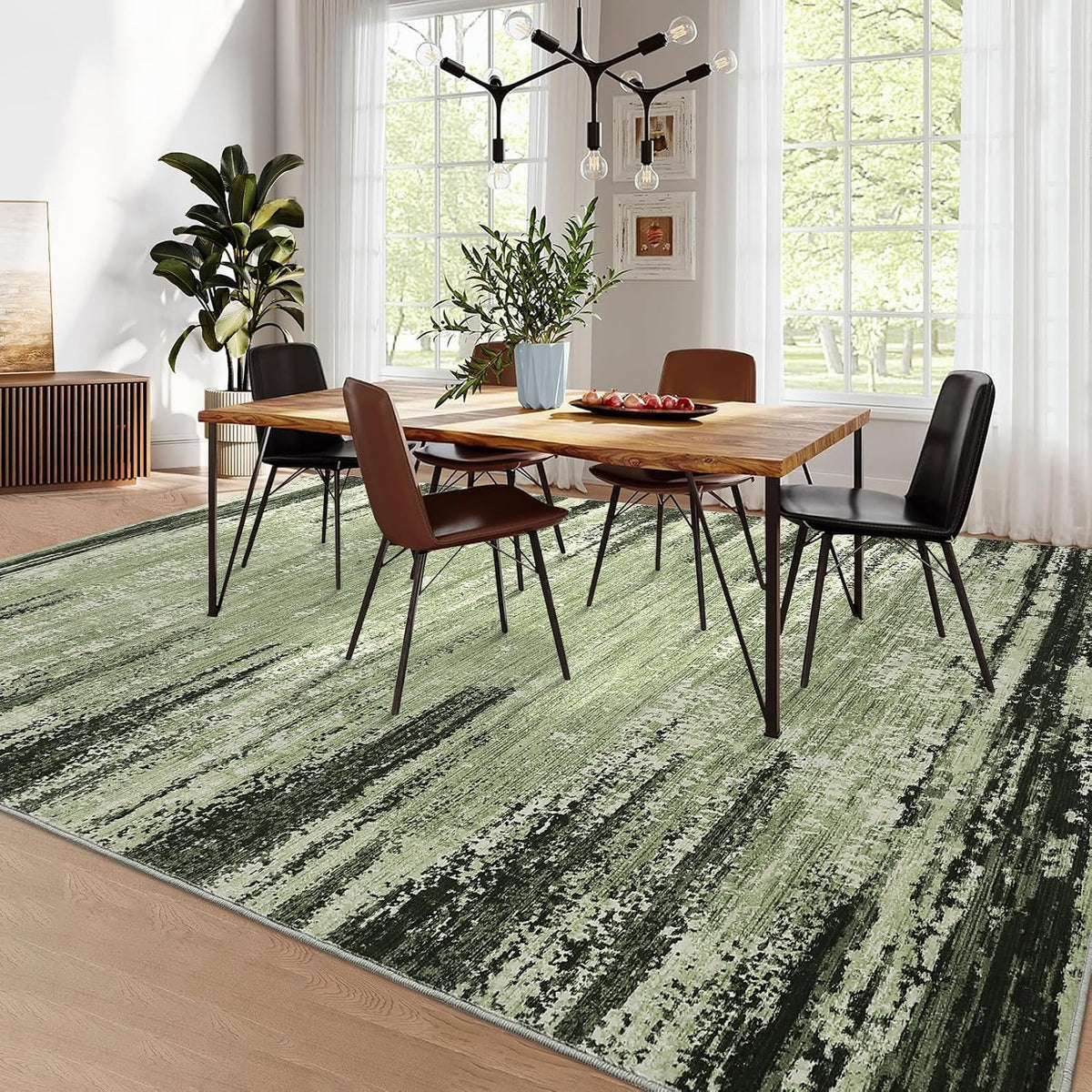 Garvee 8x10 Rugs for Living Room Modern Abstract Striped Rug, Green