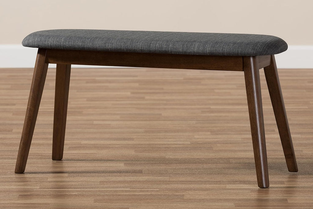 Baxton Studio Easton Mid-Century Modern Dark Grey Fabric Upholstered Walnut Finished Wood Bench