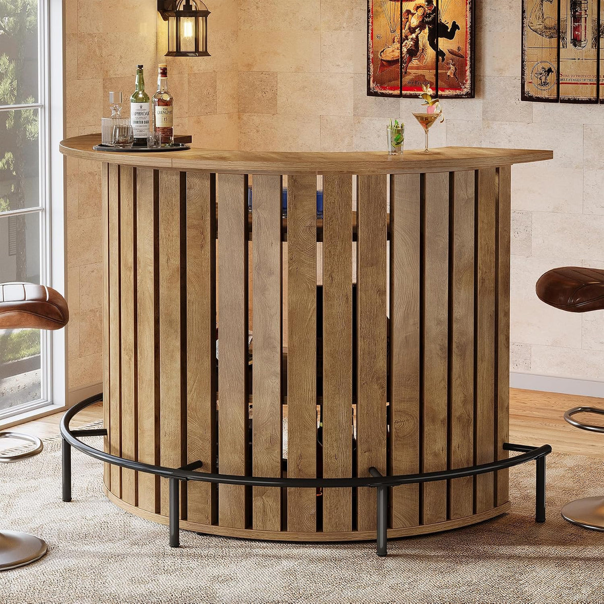 Tribesigns 4-Tier Bar Table, 47.24" Mini Home Bar Table with Footrest, Arc-Shaped Modern Bar Cabinet for Home, Living Room, Light Brown