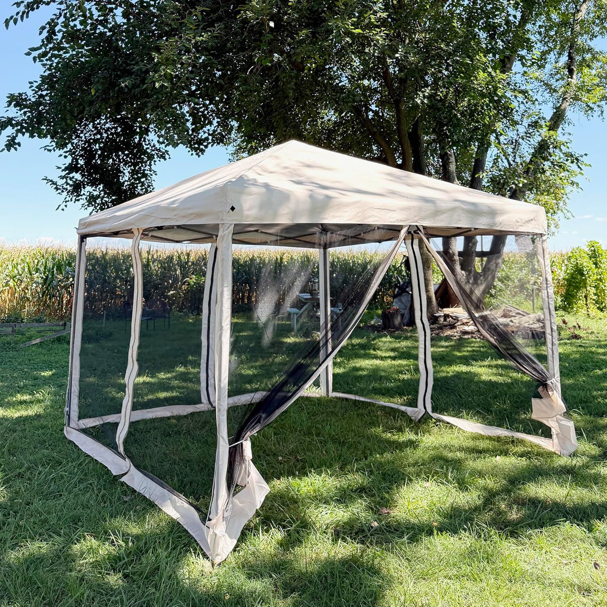 Outsunny 10' x 10' Pop Up Canopy Tent with Netting Carry Bag Beige