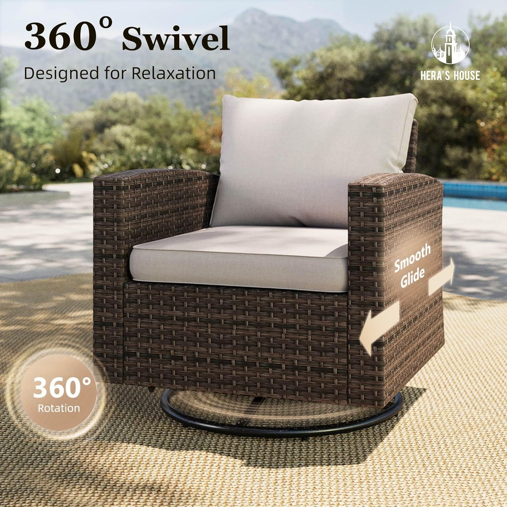 HERA'S HOUSE Swivel Glide Patio Furniture Set with Fire Pit Table Wicker