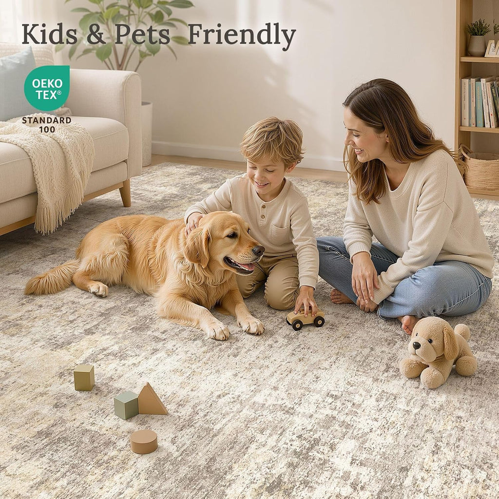 cotiled 10x12 Area Rug for Living Room: Washable Soft Abstract Rugs Beige