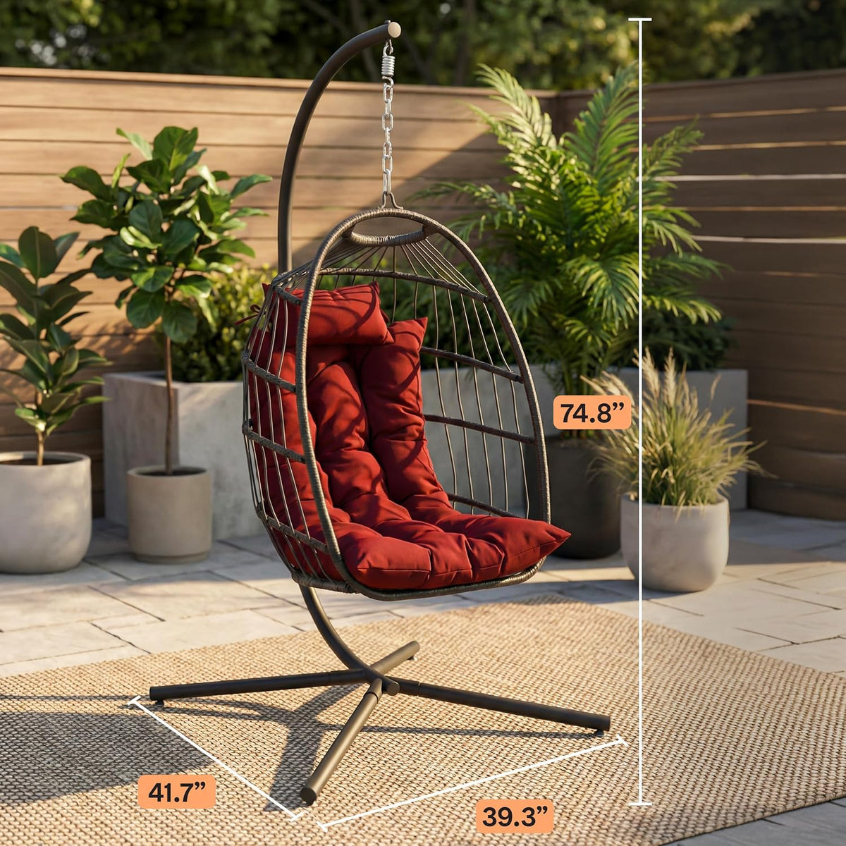 serenelife hanging egg chair with stand | foldable on a desk or shelf
