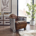Art Leon Mid Century Industrial Genuine Leather Accent Club Chair Cognac