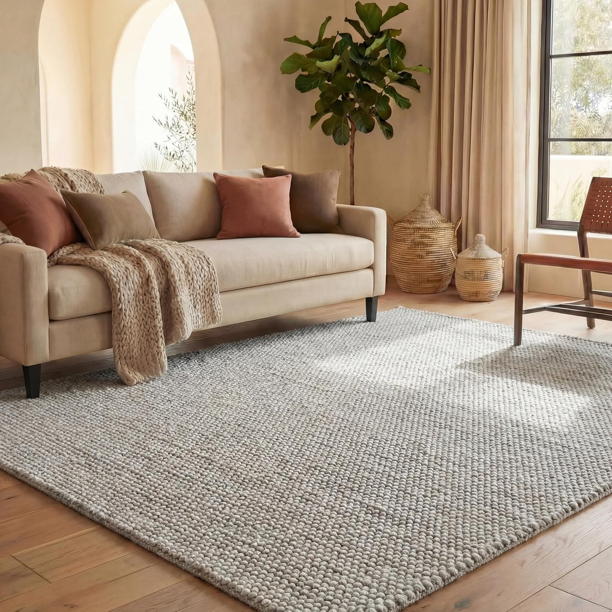 SAFAVIEH Natura Area Rug 6x8, Wool Knotted Silver NAT425G