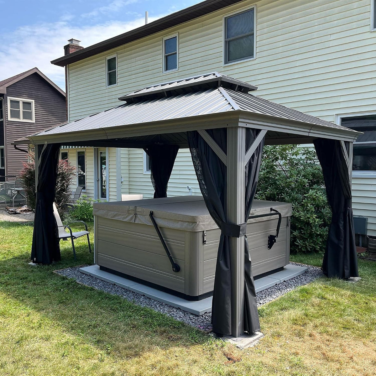 PURPLE LEAF Outdoor Gazebo 10' x 14' w/Lights & 4.7" Thick Post for Patio
