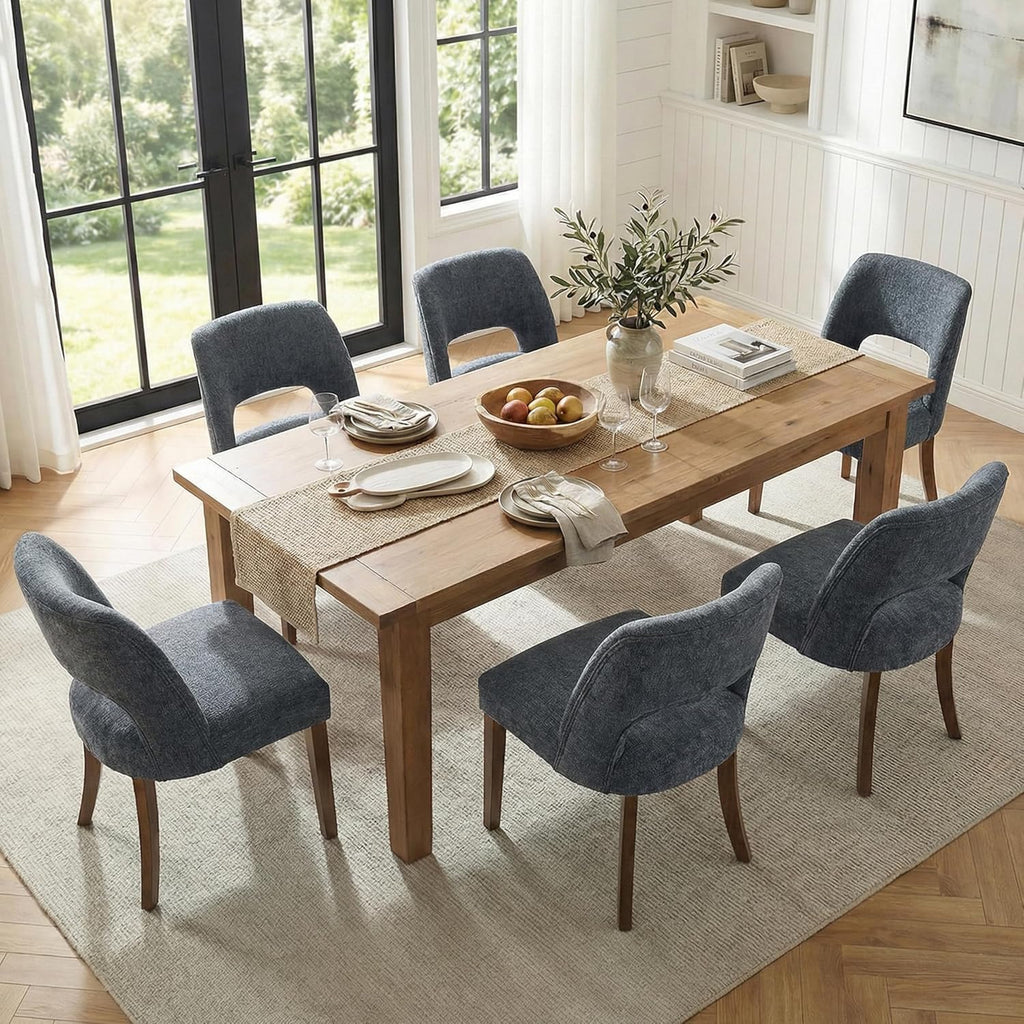 keoni Wooden Dining Chairs Set of 2 with Rubberwood Legs and Open Back