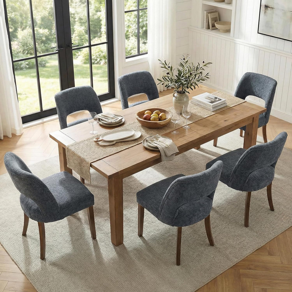 keoni Wooden Dining Chairs Set of 2 with Rubberwood Legs and Open Back