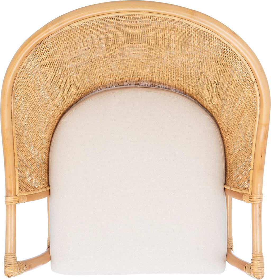 Safavieh Home Collection Dustin Rattan Cushion Accent Chair, Natural/White