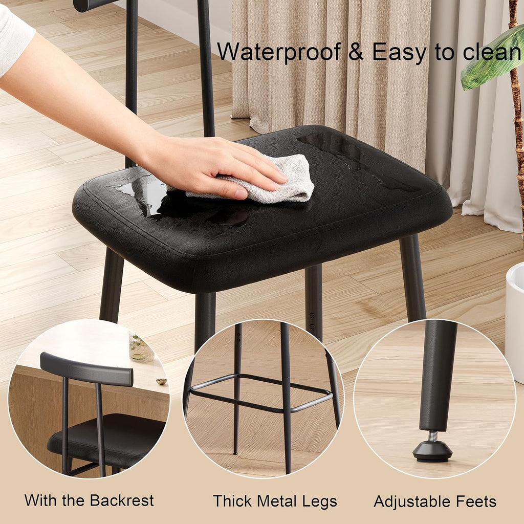 black bar stool set of 2,tall meta black showing dimensions