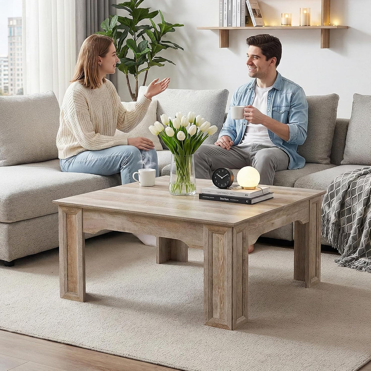 39.4''Square Coffee Tables for Living Room, Large Grey Coffee Table