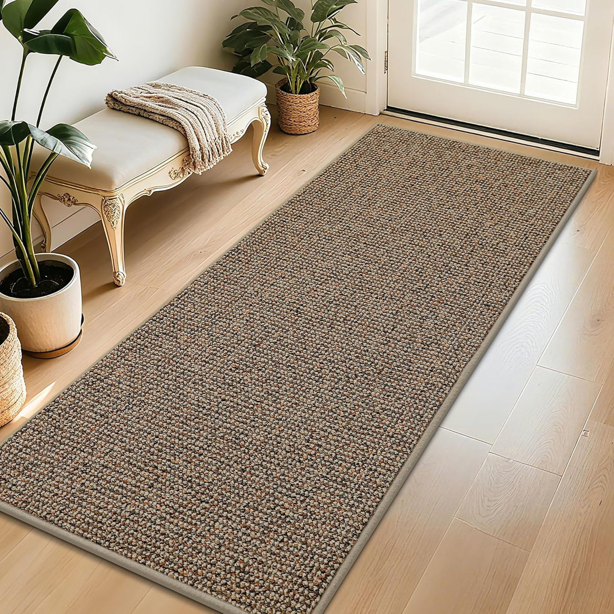 BEQHAUSE Dirt Trapper Door Mat 32" x 72", Non-Slip Washable Doormats, Beige