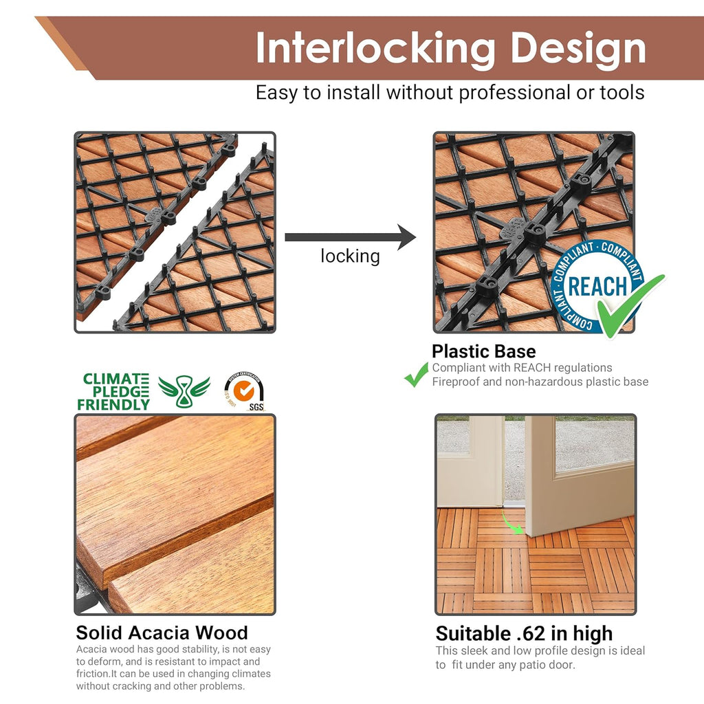 primezone 54 pcs solid acacia wood interlocking patio, side view