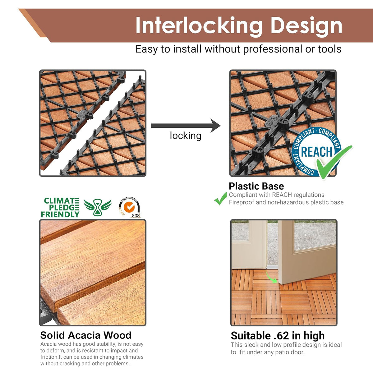 primezone 108 pcs solid acacia wood interlocking patio, side view