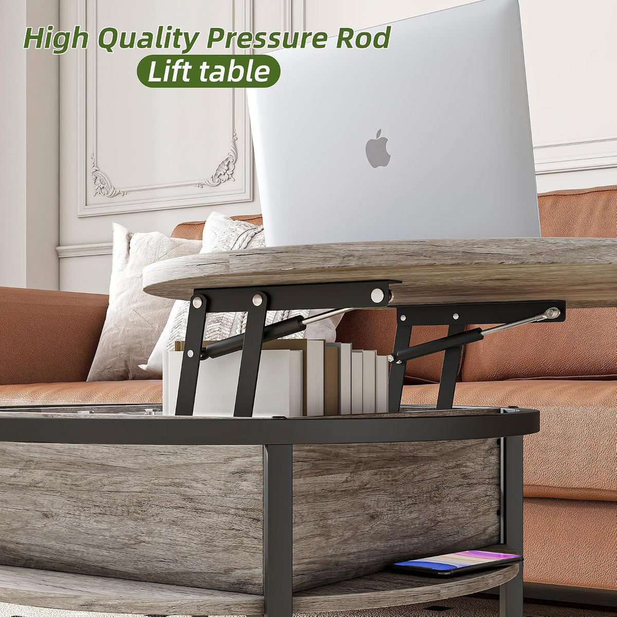 HOJINLINERO Round Coffee Table with Storage,Lift Top Coffee Table for Living Room Reception Room,2 Tier Small Round Table Dining Center,Grey