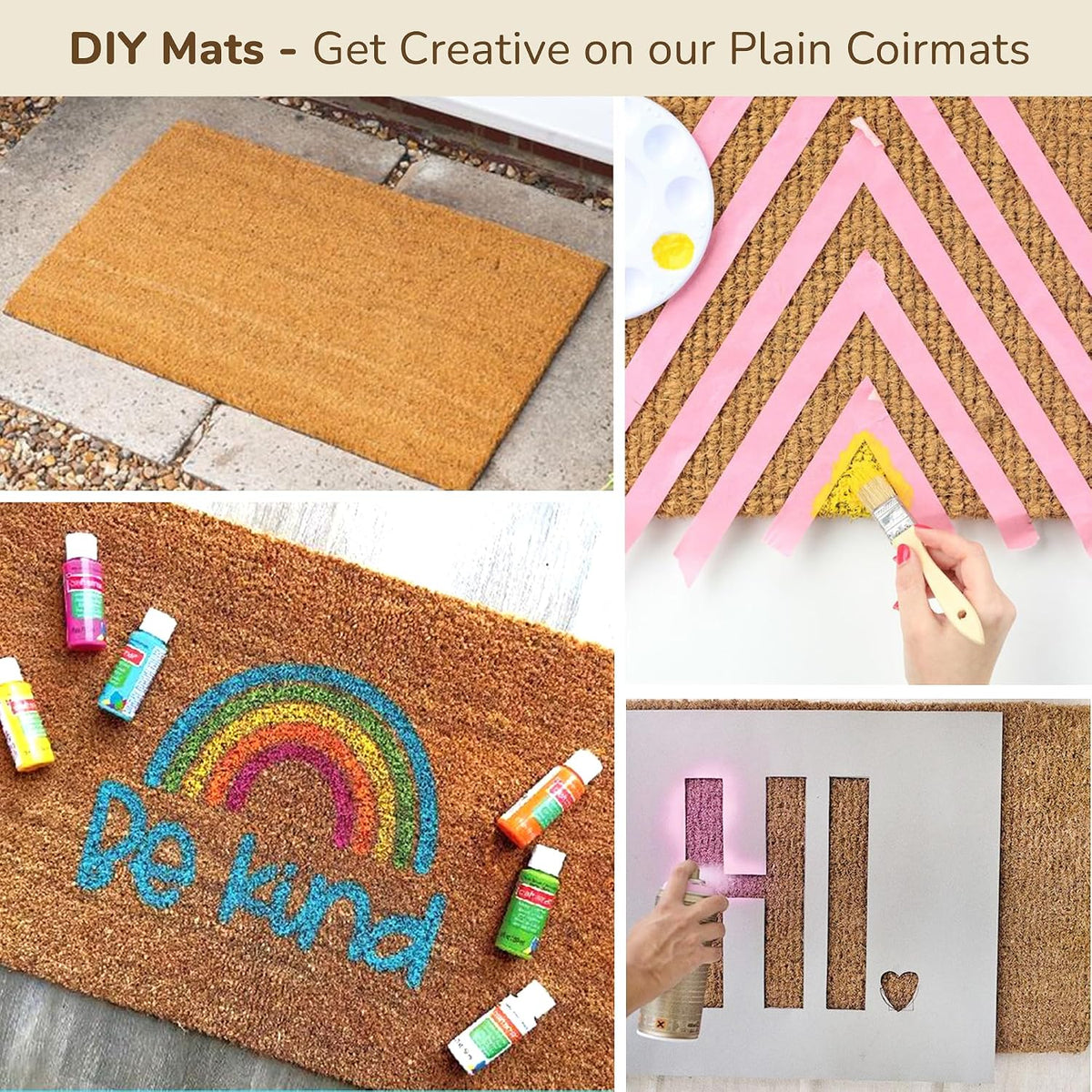 Coco Coir Door Mat DIY Plain Welcome Mat, Pack of 2, Beige 30x17