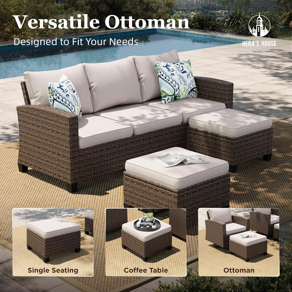 HERA'S HOUSE Swivel Glide Patio Furniture Set with Fire Pit Table Wicker