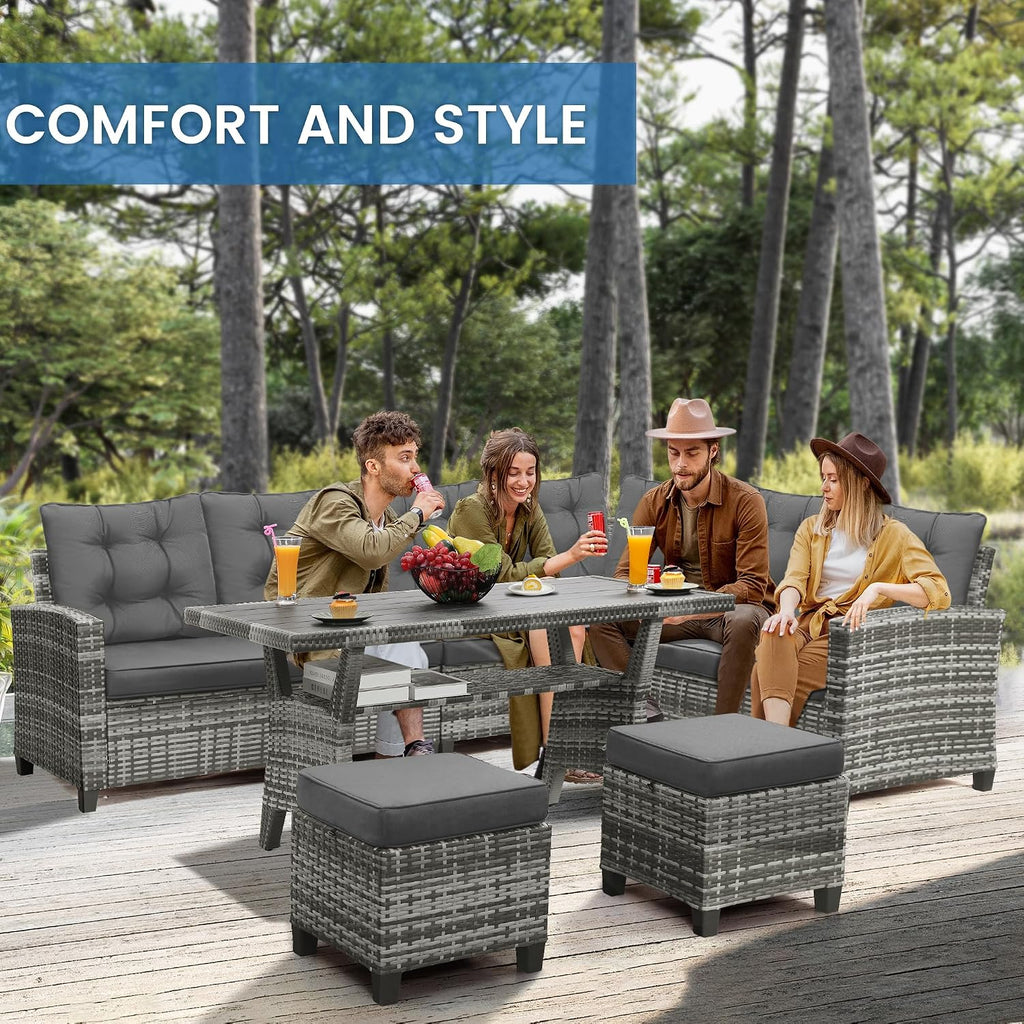 KROFEM 6 Piece Patio Furniture Set, Dining and Conversation Set