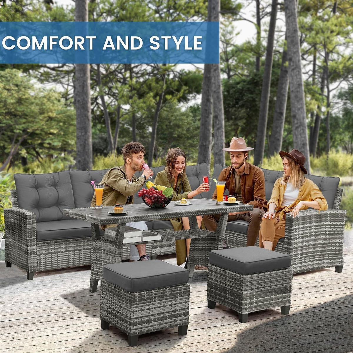 KROFEM 6 Piece Patio Furniture Set, Dining and Conversation Set