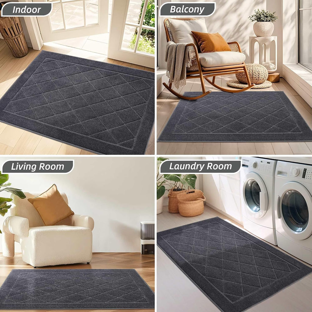 BEQHAUSE Dirt Trapper Door Mat 24" x 36", Doormat Non-Slip, Dark Grey