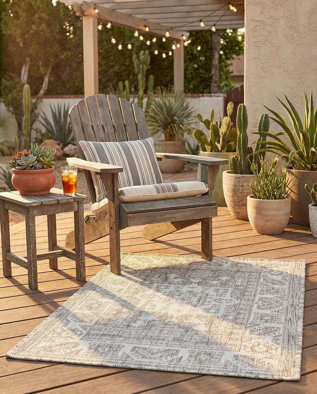 Rugs.com - Outdoor Aztec Rug – 2' x 3' 1 Light Gray Indoor/Outdoor Rug – Weather Resistant Flatweave for Patios, Decks, and Porches
