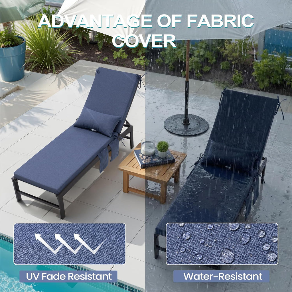Pellebant Outdoor Lounge Chair Cushions with Pillow & Pockets, 72" x 21"