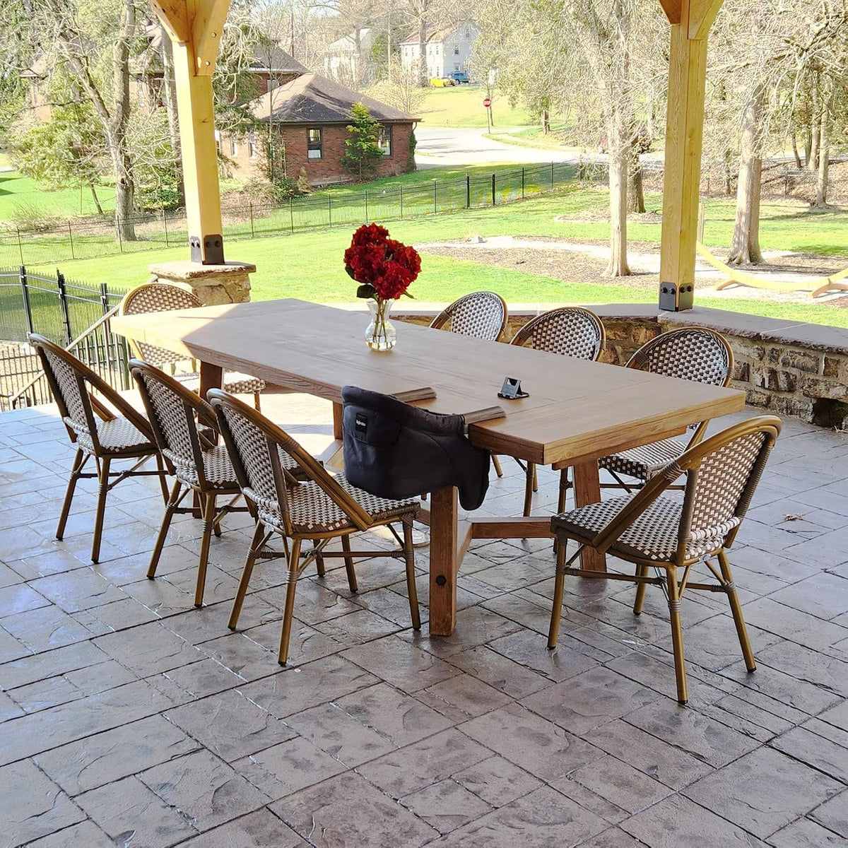 PURPLE LEAF Patio French Dining Chairs Set of 4, Bamboo Finish, Gray