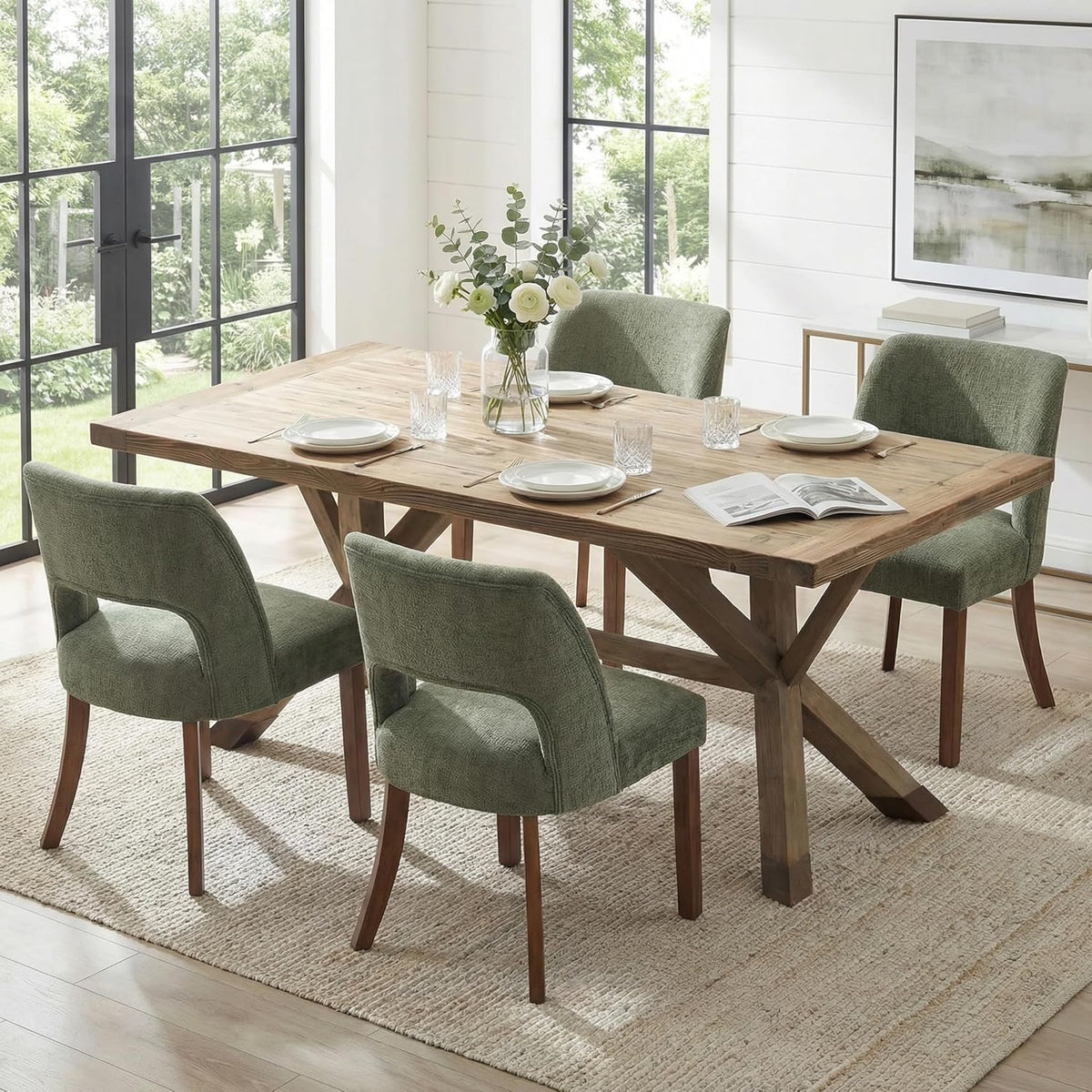 keoni Wooden Dining Chairs Set of 4 with Rubberwood Legs and Open Back
