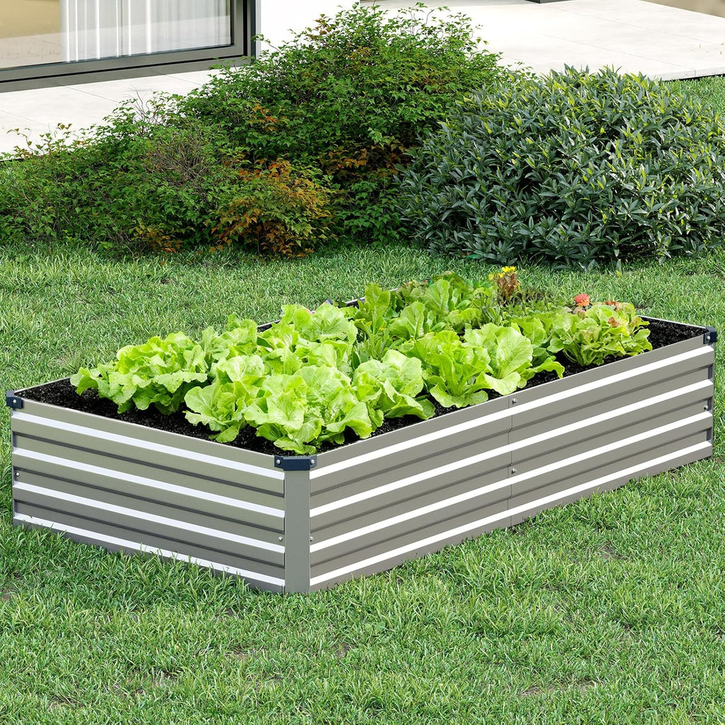 Vengarus 2PCS 9x3x1ft Galvanized Raised Garden Beds Kit,Planter Box Silver