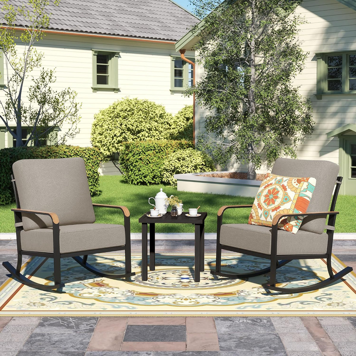 NATURAL EXPRESSIONS 3 Piece Patio Bistro Set, Glider Rocking Chairs & Table