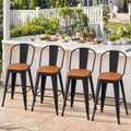 Outdoor Metal Bar Stools Set of 4,24 inch Barstools Counter Height Bar Stool with High Back Farmhouse Kitchen Dining Chairs Bar Funiture for Outside
