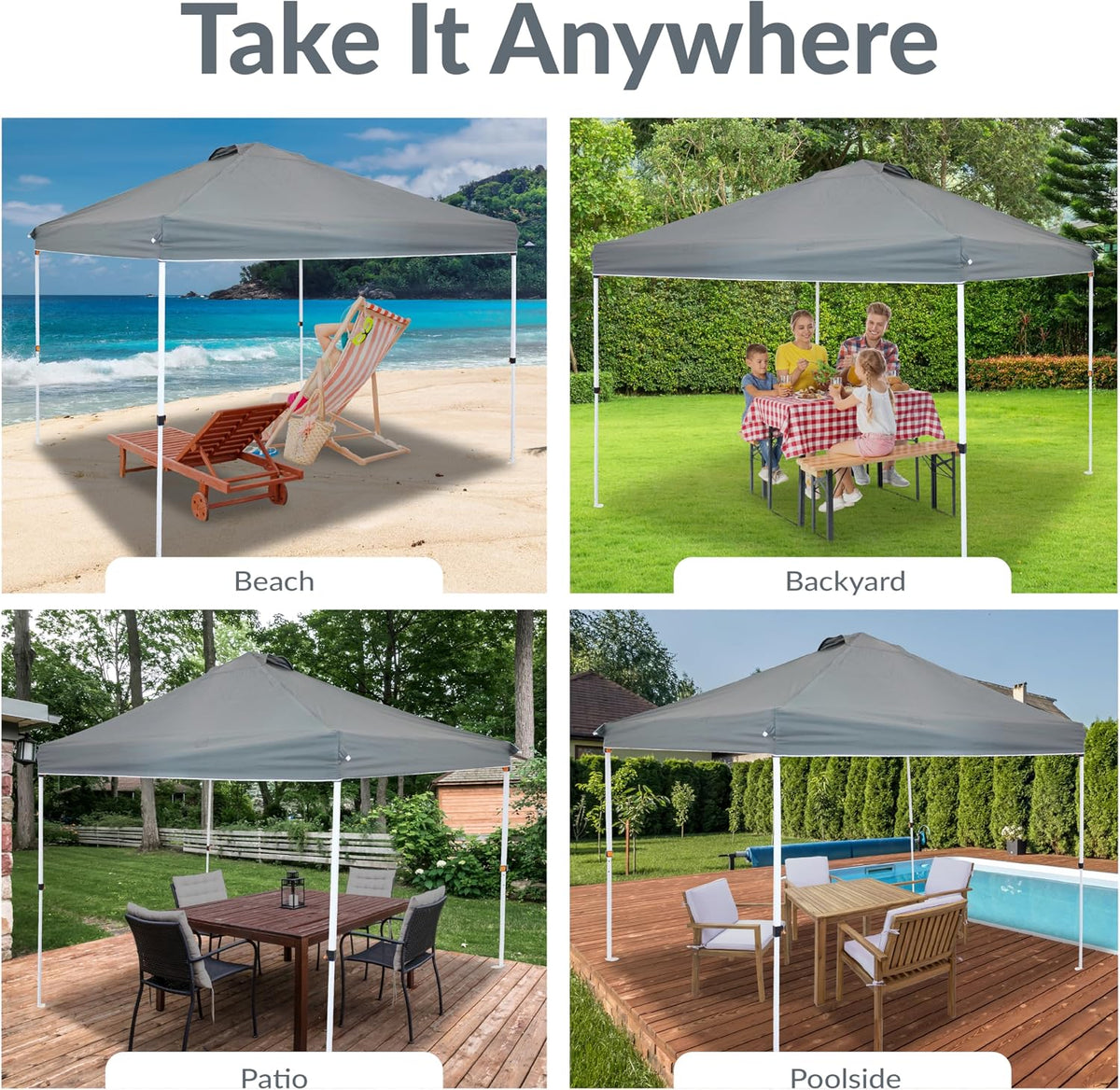 Sunnydaze 12 x 12 Foot Premium Pop-Up Canopy Shade with Vent - Gray