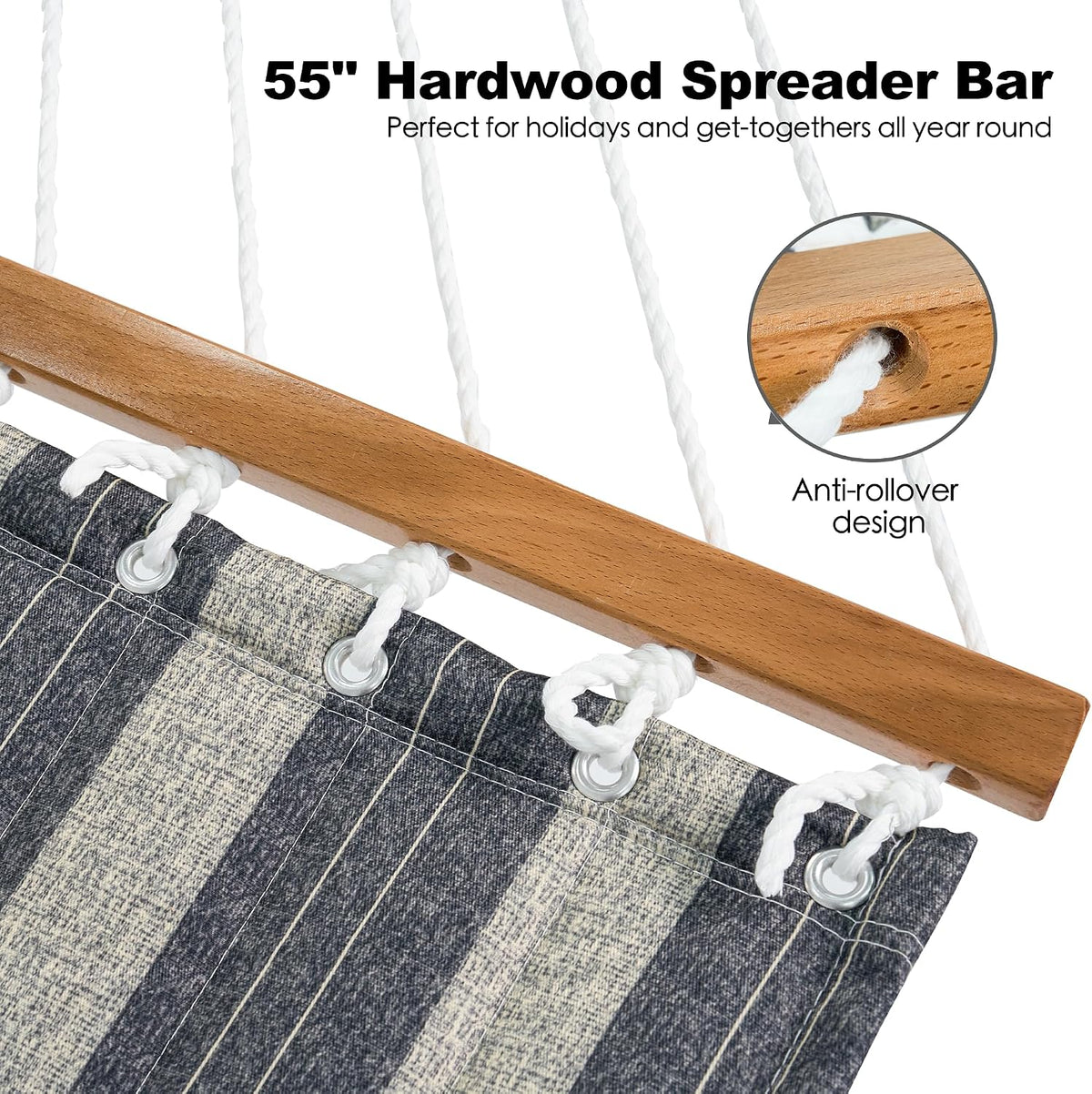 GAFETE 12ft 2 Person Hammock for Outside with Hardwood Spreader Bar
